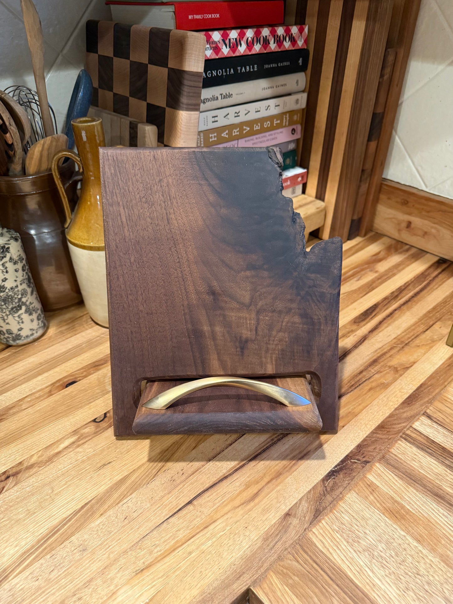 Live-Edge Walnut Cookbook Holder